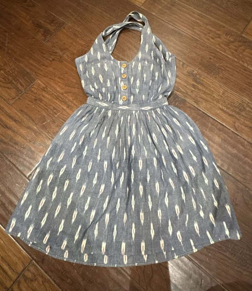 Steven Alan Blue Ikat Halter Sundress With Wooden Buttons